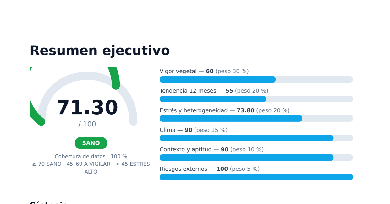 Tepoztlán agriculture summary with 71.3 score and six weighted components