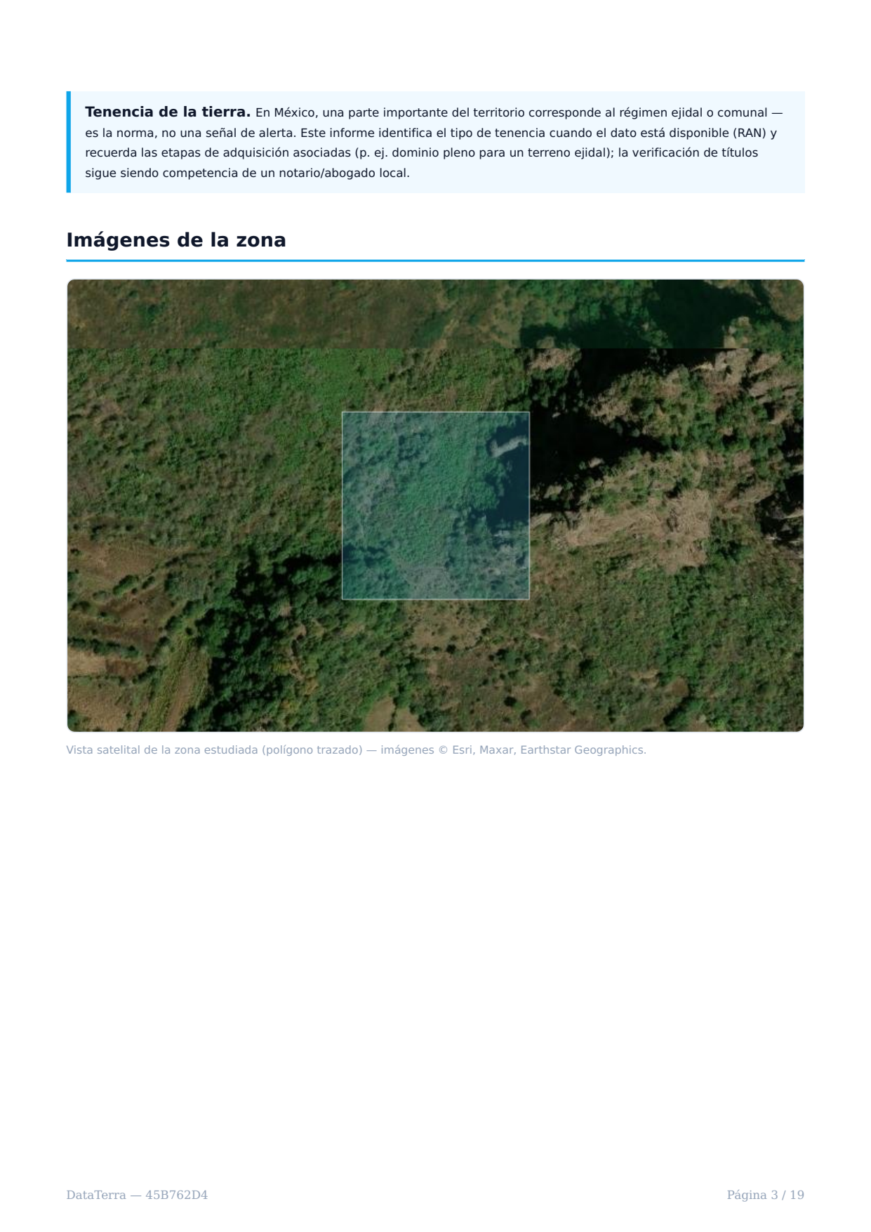 Studied Tepoztlán polygon over satellite imagery